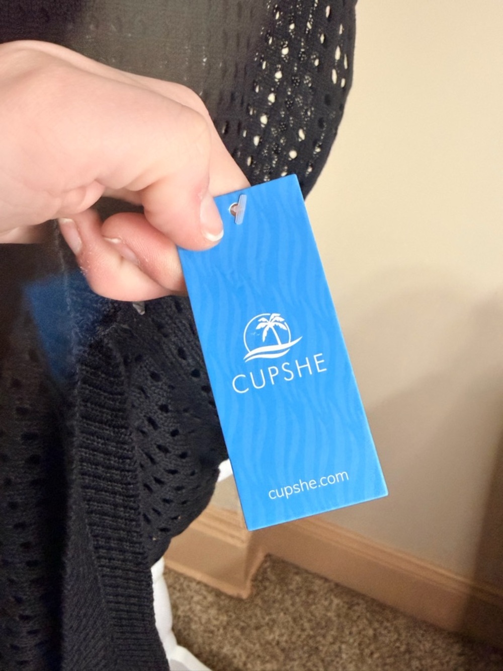 Cupshe Black Crochet Knit Swim Coverup with Button V-Neck - Picture 2 of 2